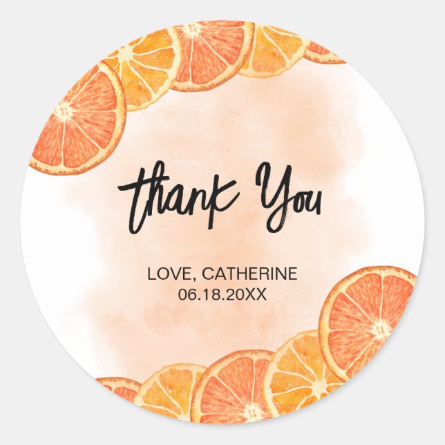 Modern Sweet Orange Citrus Slice Summer Thank You Classic Round Sticker (Front)