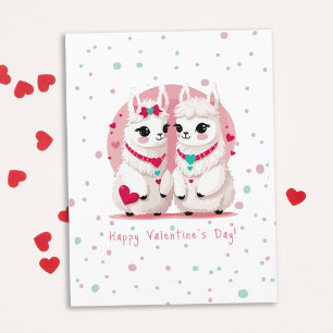 Modern Sweet Pastel Cute Llama Valentine's Day Postcard