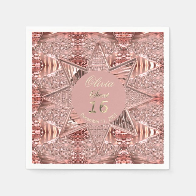 Modern Sweet Sixteen 16th Birthday Rose Gold Star Napkin (Front)