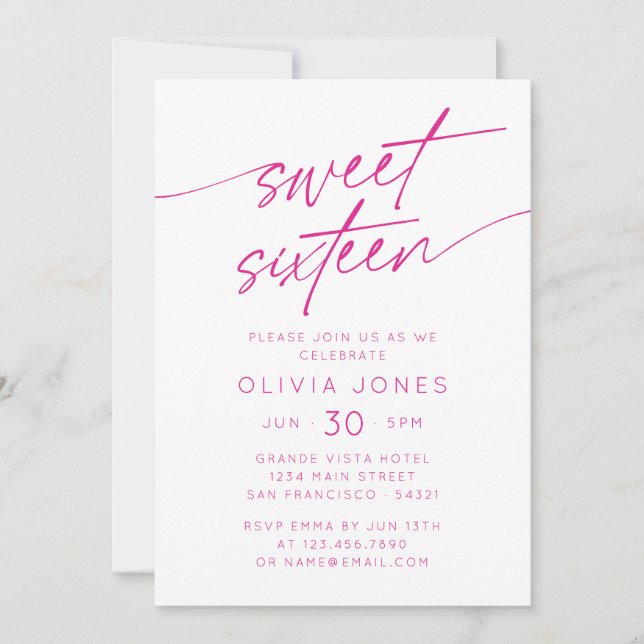 Modern Sweet Sixteen Birthday Party Photo | Pink Invitation (Front)