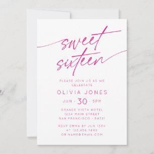 Modern Sweet Sixteen Birthday Party Photo Pink Invitation