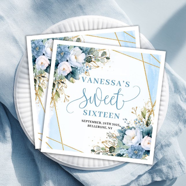 Modern Sweet Sixteen Blue Gold Eucalyptus Napkins (Modern Sweet Sixteen Blue Gold Eucalyptus Napkins)