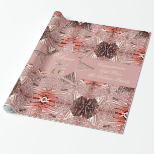Modern Sweet Sixteen Elegant Faux Ribbon Rose Gold Wrapping Paper