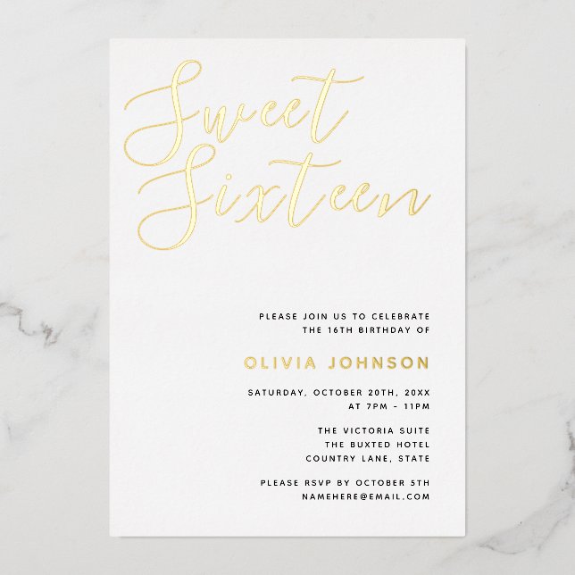 Modern Sweet Sixteen Gold Foil Birthday Party (Front)