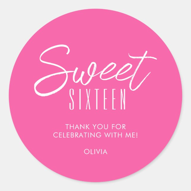 Modern Sweet Sixteen hot pink girls 16th thank you Classic Round Sticker (Front)