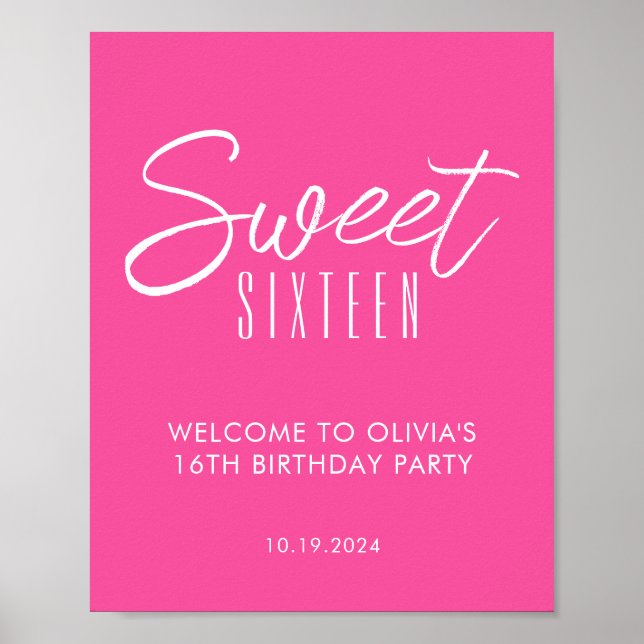 Modern Sweet Sixteen pink 16th birthday welcome Poster (Front)