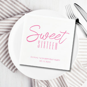 Modern Sweet Sixteen Pink Girls 16th party Napkin