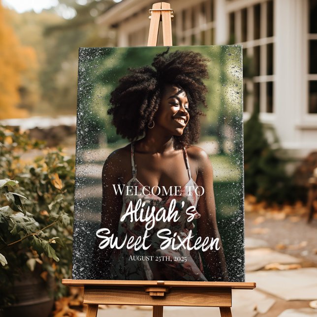 Modern sweet sixteen welcome sign with photo (Creator Uploaded)