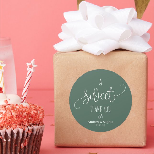 Modern Sweet Thank You Wedding Couple Name &Date  Classic Round Sticker (Party)