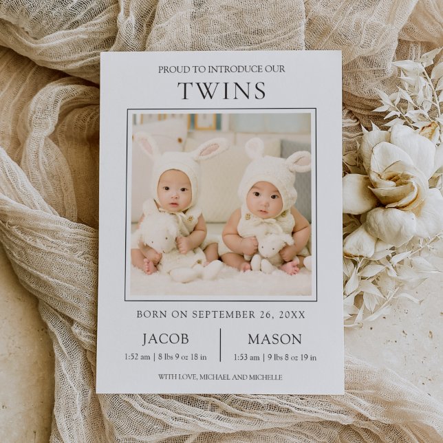 Modern Sweet Twins Photo Birth Announcement (Creator Uploaded)