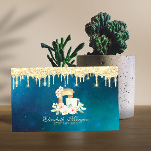 Modern Sweets Cupcake Gold Drips Mixer Flowers Business Card