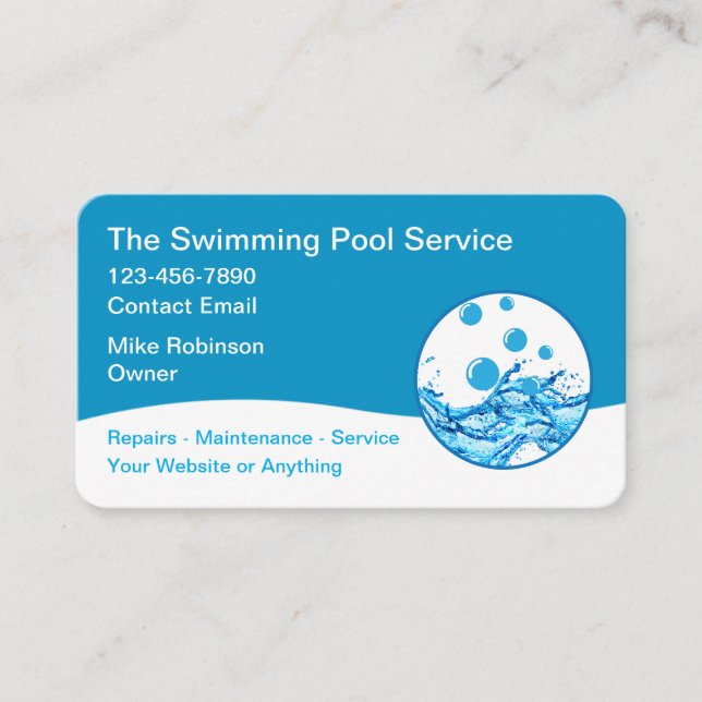 Modern Swimming Pool Service Unique Business Card (Front)