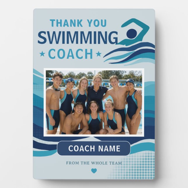 Modern Swimming Team Photo Coach Plaque (Front)