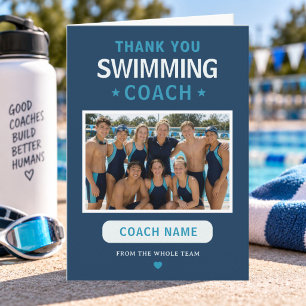 Modern Swimming Team Photo Coach Thank You Card