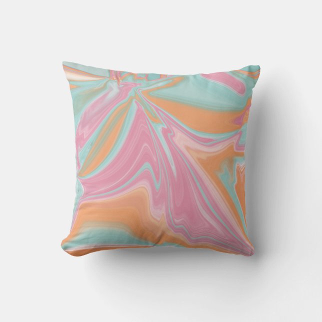 Modern Swirl Art - pink mint orange Cushion (Front)