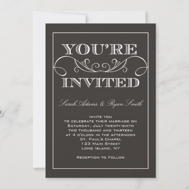 Modern Swirl Black Wedding Invitation (Front)