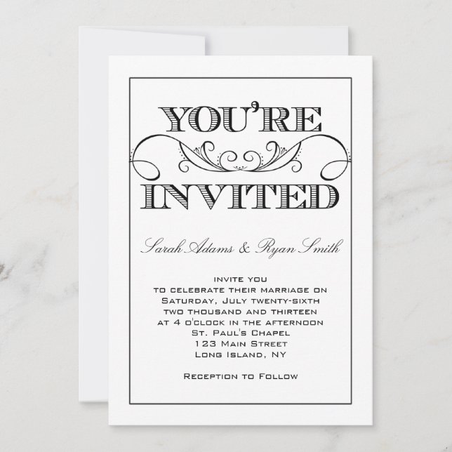Modern Swirl Black & White Wedding Invitation (Front)