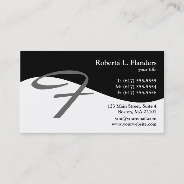Modern Swirl F Monogram Business Cards (Front)