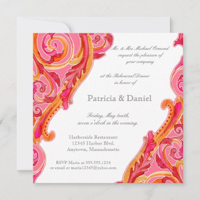 Modern Swirl Flourish Heart Rehearsal Dinner Card (Front)