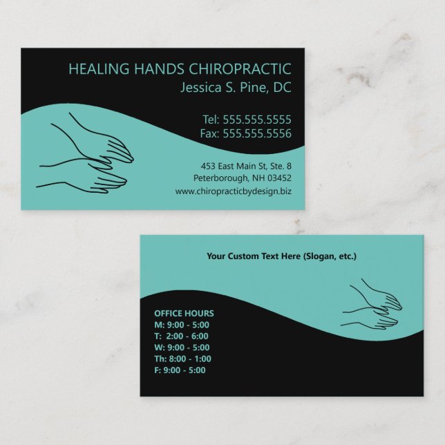Modern Swirl Hands Logo Chiropractor Business Card (Front/Back)