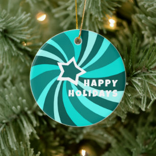 Modern Swirl HAPPY HOLIDAYS CUSTOM Green Ceramic Tree Decoration
