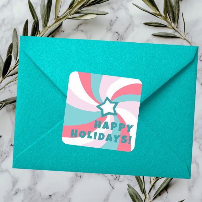 Modern Swirl HAPPY HOLIDAYS CUSTOM Green Pink Square Sticker (Modern Swirl HAPPY HOLIDAYS CUSTOM Green Pink Square Sticker
)