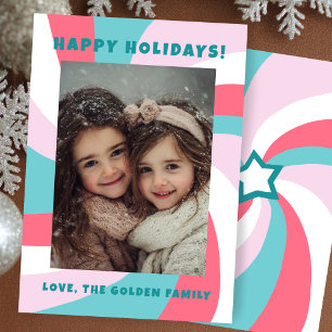Modern Swirl HAPPY HOLIDAYS CUSTOM PHOTO Holiday Card