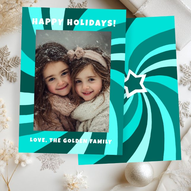 Modern Swirl HAPPY HOLIDAYS CUSTOM PHOTO Holiday Card (Modern Swirl HAPPY HOLIDAYS CUSTOM PHOTO Green Christmas Holiday Card
)