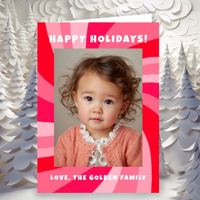Modern Swirl HAPPY HOLIDAYS CUSTOM PHOTO Holiday Card (Modern Swirl HAPPY HOLIDAYS CUSTOM PHOTO Holiday Christmas Pink Red Colorful Card
)