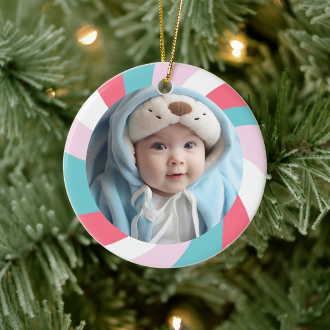 Modern Swirl HAPPY HOLIDAYS CUSTOM PHOTO Star Ceramic Tree Decoration (Tree)