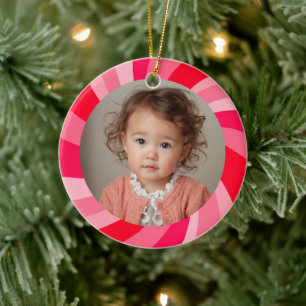 Modern Swirl HAPPY HOLIDAYS CUSTOM PHOTO Star Ceramic Tree Decoration