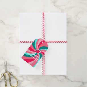 Modern Swirl HAPPY HOLIDAYS CUSTOM Pink TO FROM Gift Tags