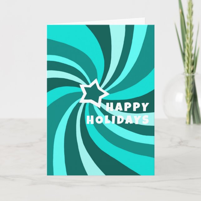 Modern Swirl HAPPY HOLIDAYS Star Custom Christmas Card (Front)