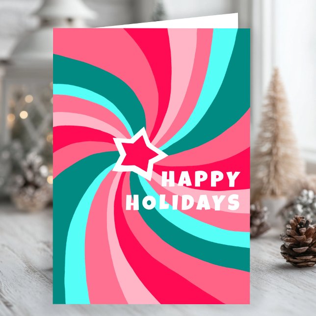 Modern Swirl HAPPY HOLIDAYS Star Custom Christmas Card (Modern Swirl HAPPY HOLIDAYS Star Custom Pink Green Christmas Card
)