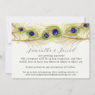 Modern Swirl Peacock Feathers Engagement Save Date Invitation
