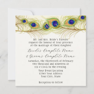 Modern Swirl Peacock Feathers Monogram Monogrammed Invitation