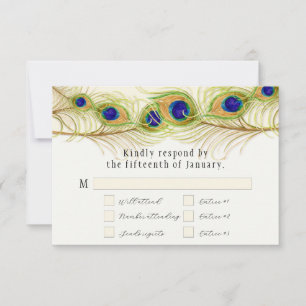 Modern Swirl Peacock Feathers Monogram Monogrammed RSVP Card