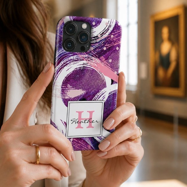 Modern Swirl Purple Haze Abstract Monogram Case-Mate iPhone Case (Creator Uploaded)