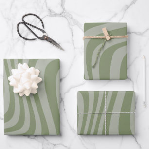 Modern Swirl Retro Trippy Abstract sage green Wrapping Paper Sheet