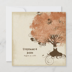 Modern Swirl Scroll Tree of Life Fall Autumn Leaf Invitation