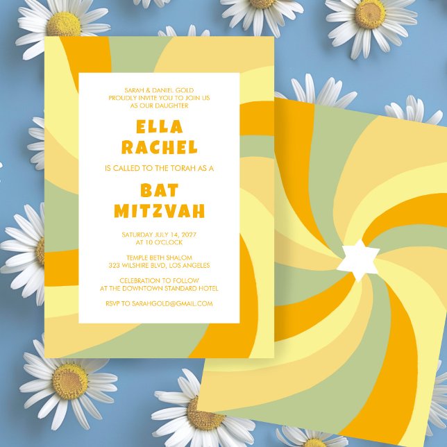 Modern Swirl Star of David Custom Bar Bat Mitzvah Invitation (Modern Swirl Star of David Custom Bar Bat Mitzvah Invitation Groovy 70s Cheerful Bold
)