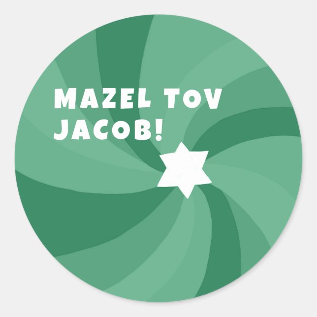 Modern Swirl Star of David MAZEL TOV CUSTOM Classic Round Sticker (Front)