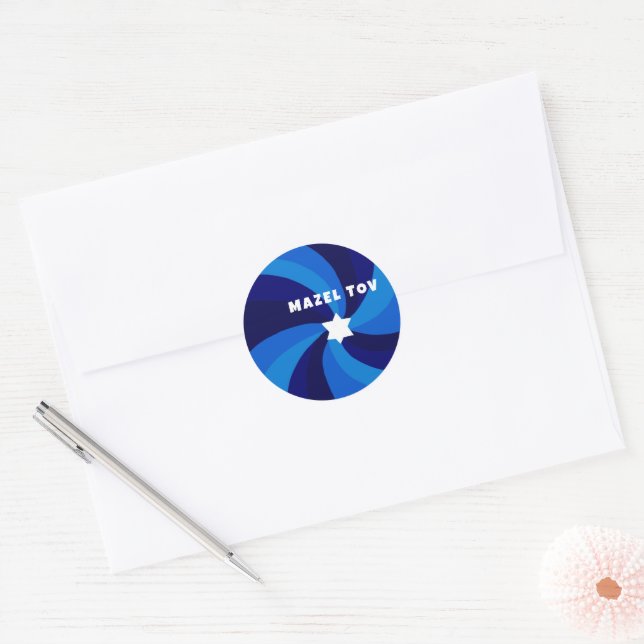 Modern Swirl Star of David MAZEL TOV Mitzvah  Classic Round Sticker (Envelope)