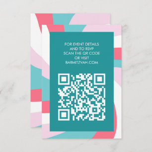 Modern Swirl Star of David QR Code Bar Bat Mitzvah Enclosure Card