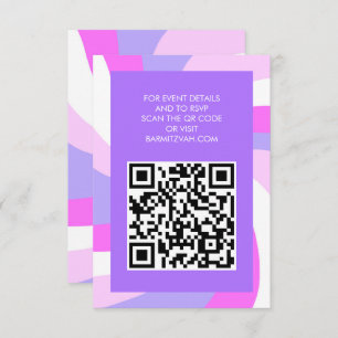 Modern Swirl Star of David QR Code Bar Bat Mitzvah Enclosure Card