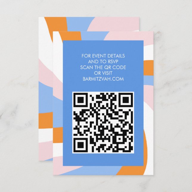 Modern Swirl Star of David QR Code Bar Bat Mitzvah Enclosure Card (Front/Back)
