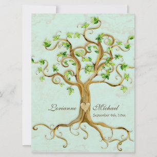 Modern Swirl Tree Roots Leaf Antique Parchment Invitation