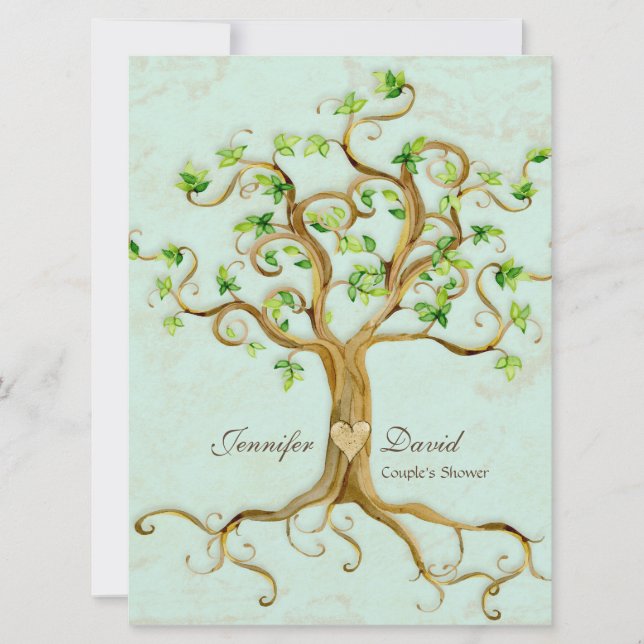 Modern Swirl Tree Roots Leaf Antique Parchment Invitation (Front)