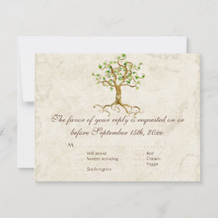 Modern Swirl Tree Roots Leaf Antique Parchment RSVP Card