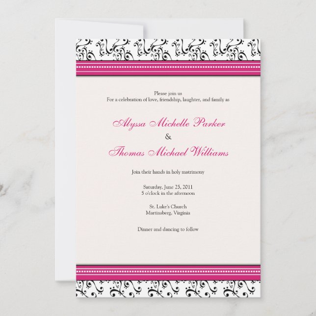 Modern Swirl Wedding Invitation (Fuschia) (Front)